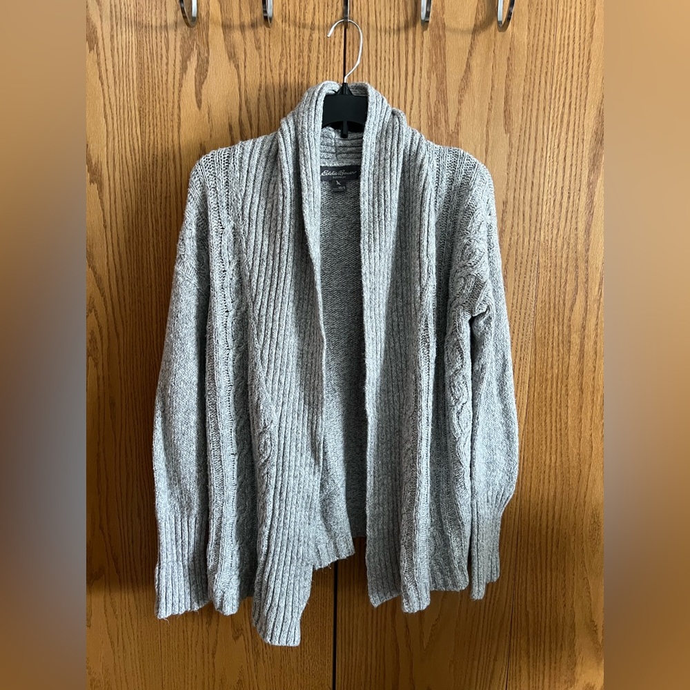 EDDIE BAUER  Lounge Light Gray Knit Open Front Cardigan Sweater Size XS-S